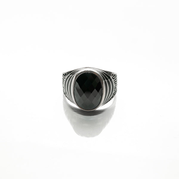 Wave Black Stone Silver Ring