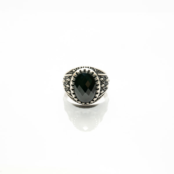 persian black stone silver ring