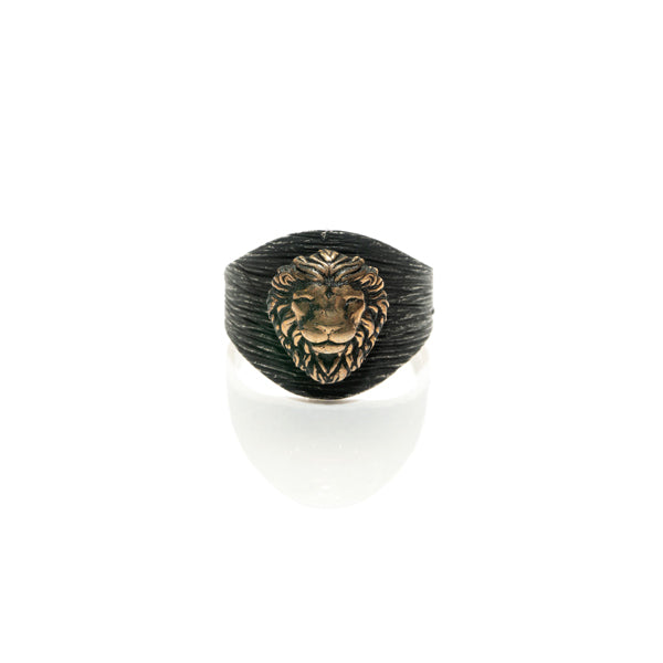 GOLD PLATED LION SILVER RING