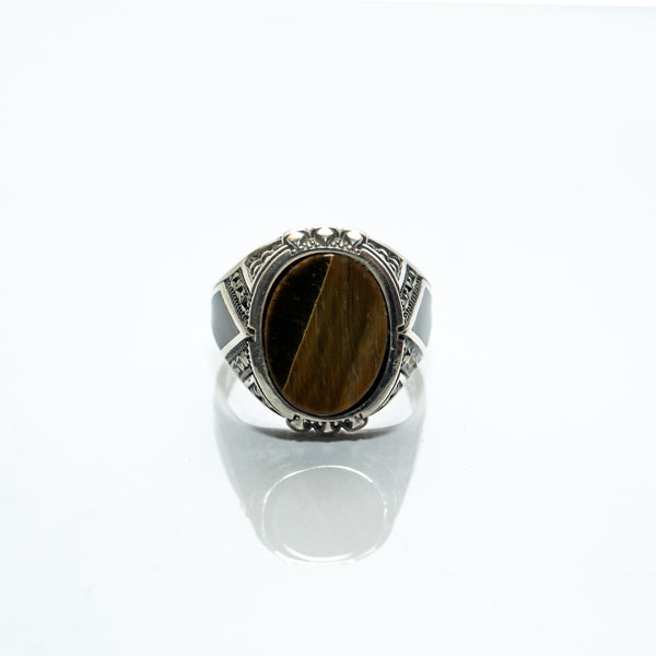 African wood silver ring