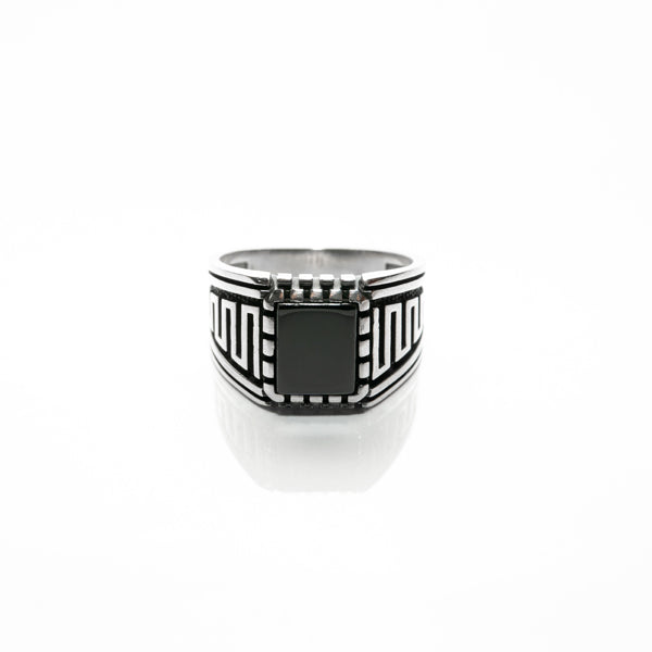 925 Oxidised Silver Ring for Men | Rectangular Black Stone