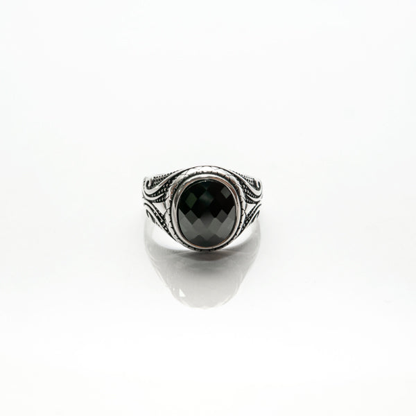 Square Black Stone Silver Ring