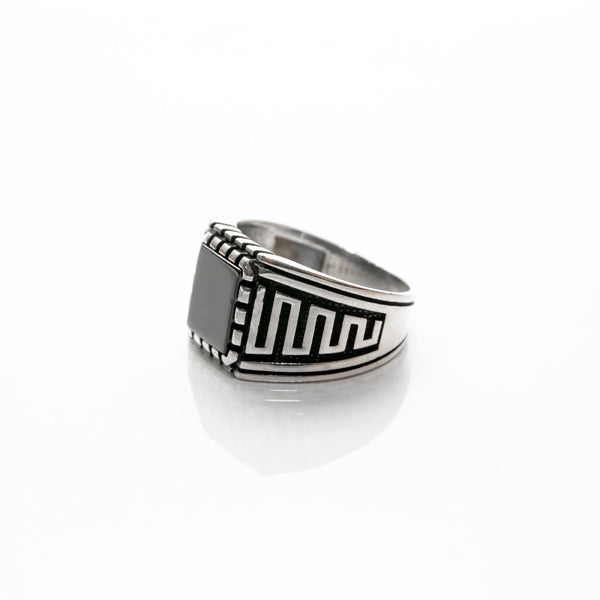 Buy OOMPH Jewellery Silver Stainless Steel Black Enamel Broad Band Ring For  Men & Boys Online