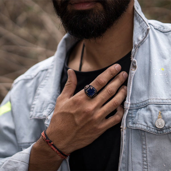 Mens silver ring with blue clearance stone