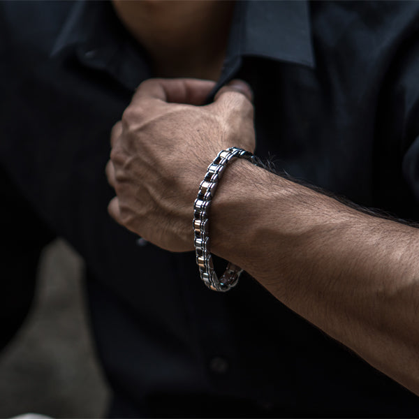 Sterling Silver Chain Design Bracelet For Men - Silver Palace