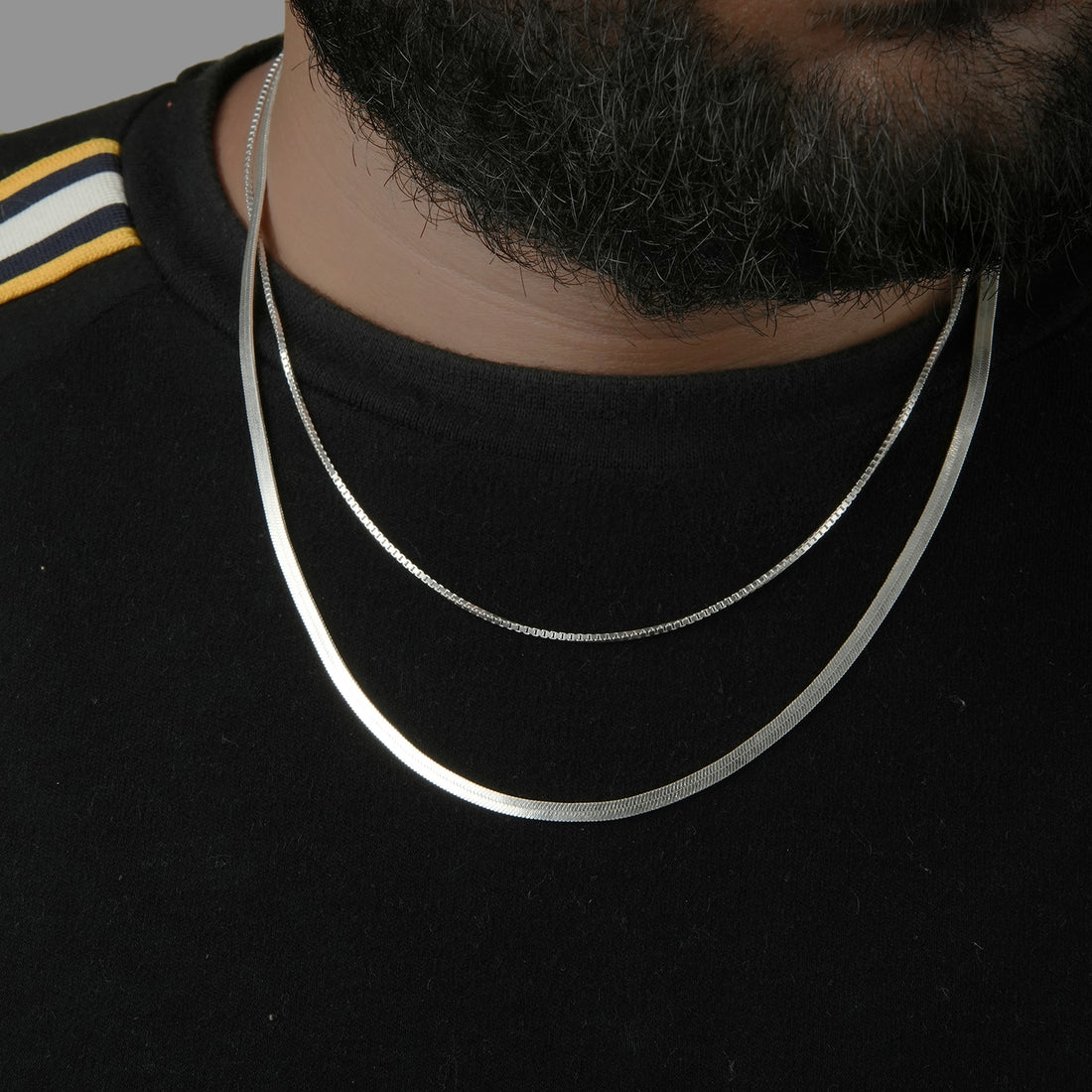 Flat and Box Silver Chain Combo