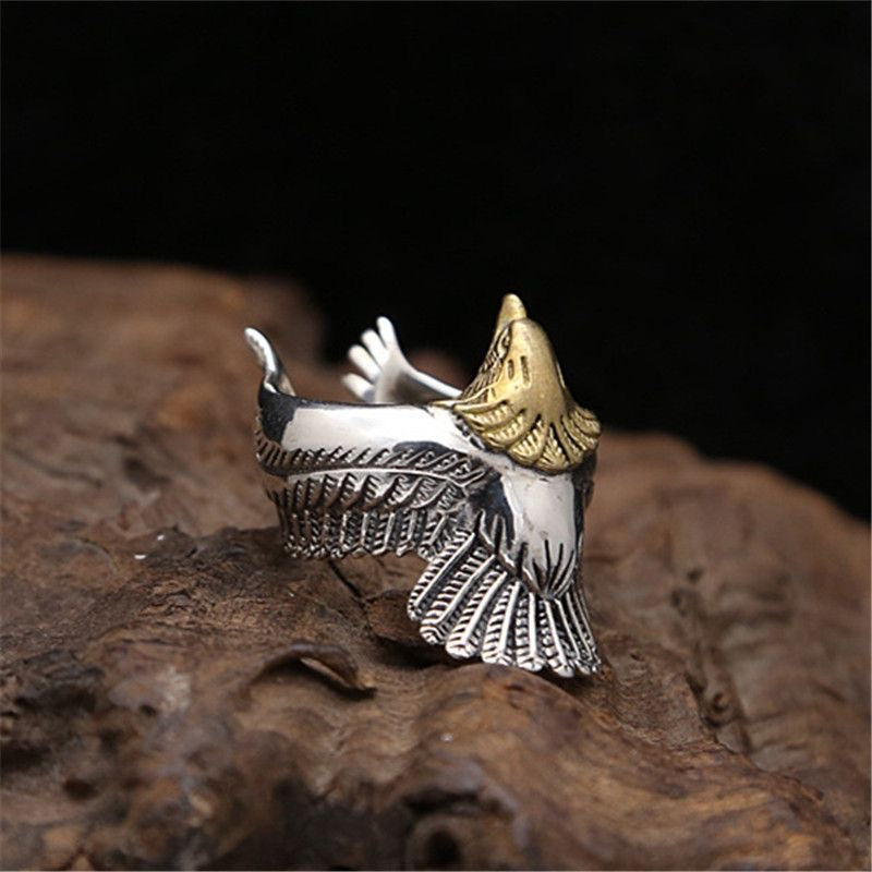 Golden Eagle silver ring