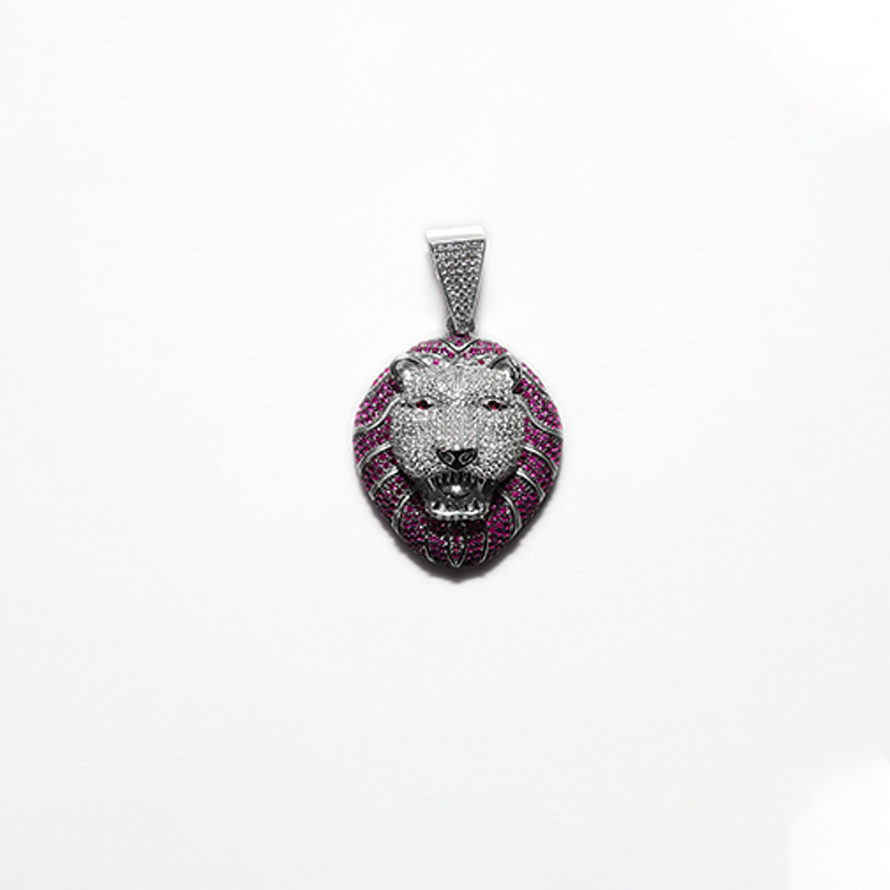 Roaring Lion Magenta Silver Pendant