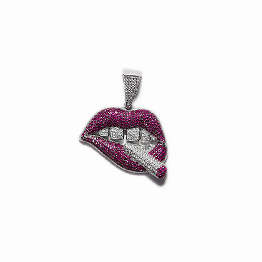 Red lips silver pendant