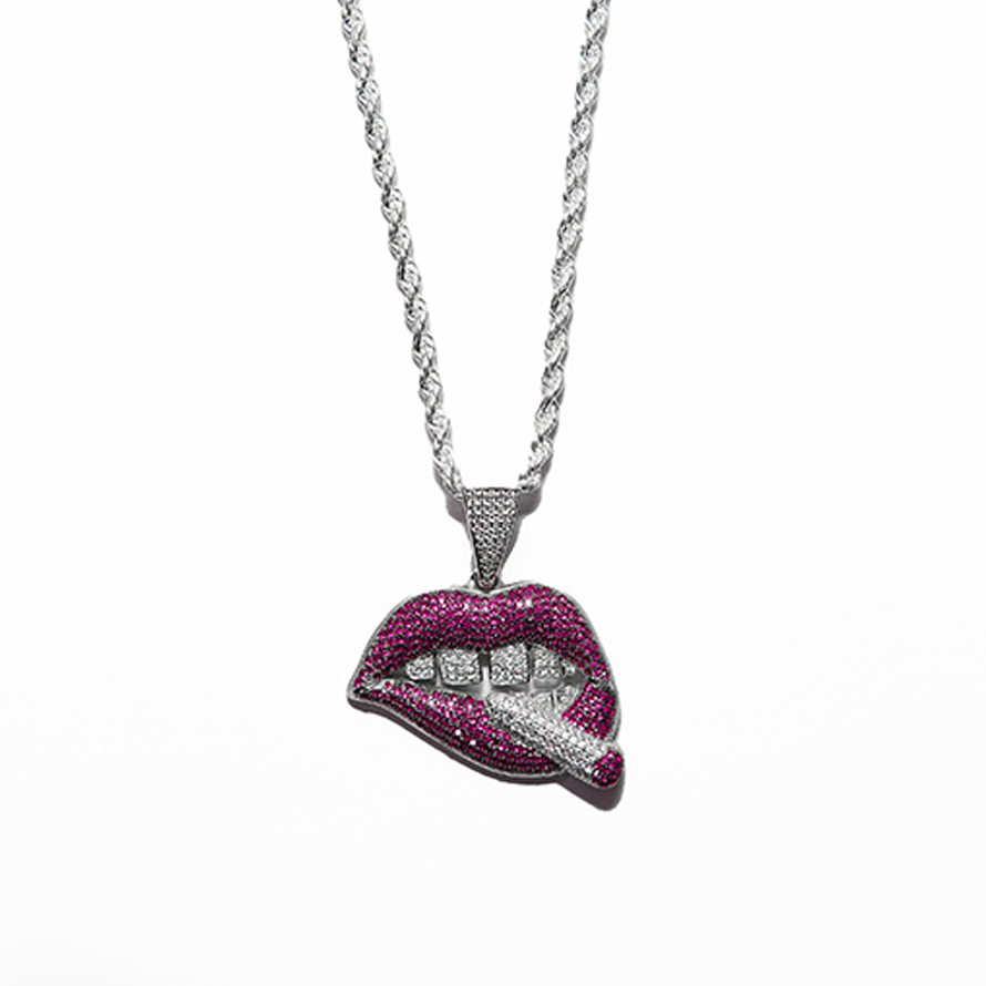 Red lips silver pendant