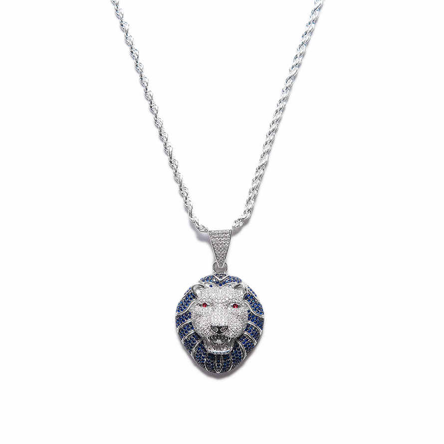 Royal blue Roaring lion silver pendant