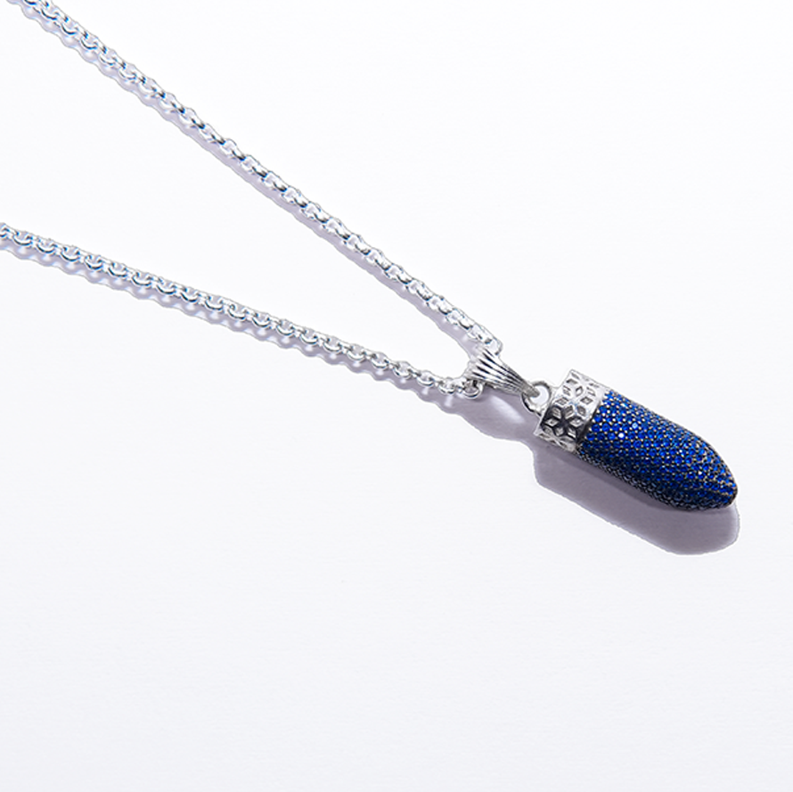 Royal blue bullet silver pendant