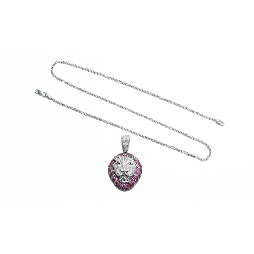 Roaring Lion Magenta Silver Pendant