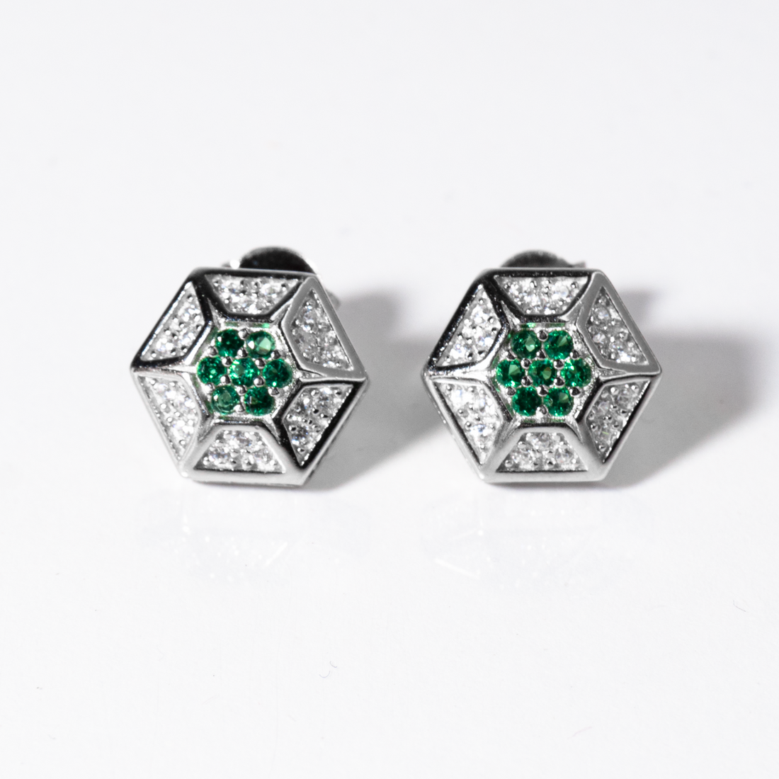 Round recto green CZ studs for him