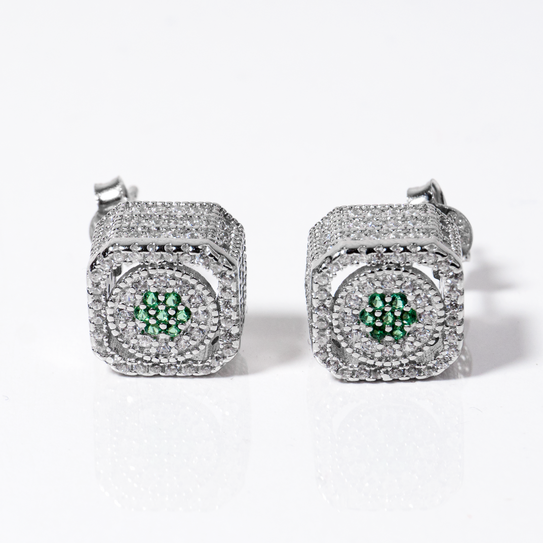 Silver gent green studs for him